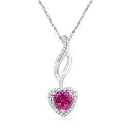 1.14 CTW Created Ruby Solitaire Heart Pendant 10KT White Gold - REF-12K2W