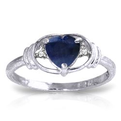 Genuine 1.01 ctw Sapphire & Diamond Ring Jewelry 14KT White Gold - REF-46M3T