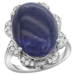 Natural 9.73 ctw lapis-lazuli & Diamond Engagement Ring 14K White Gold - REF-108X4A