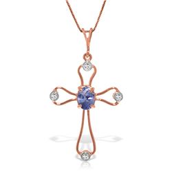 Genuine 0.57 ctw Tanzanite & Diamond Necklace Jewelry 14KT Rose Gold - REF-44W4Y