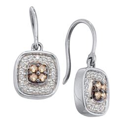 0.33 CTW Cognac-brown Color Diamond Dangle Earrings 14KT White Gold - REF-52H4M