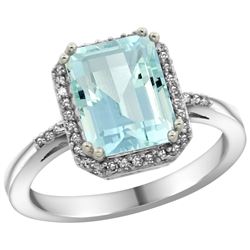 Natural 2.63 ctw Aquamarine & Diamond Engagement Ring 10K White Gold - REF-45F9N