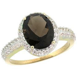 Natural 2.56 ctw Smoky-topaz & Diamond Engagement Ring 14K Yellow Gold - REF-42V2F