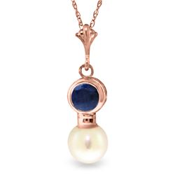 Genuine 2.48 ctw Sapphire & Pearl Necklace Jewelry 14KT Rose Gold - REF-20K4V