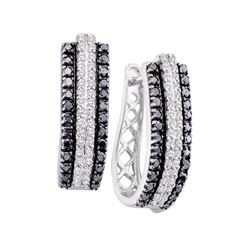 1 CTW Black Color Diamond Triple Row Vertical Hoop Earrings 14KT White Gold - REF-75K2W