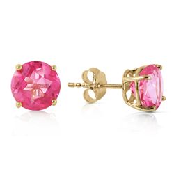 Genuine 3.1 ctw Pink Topaz Earrings Jewelry 14KT Yellow Gold - REF-25W3Y