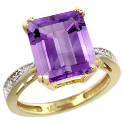 Natural 5.42 ctw amethyst & Diamond Engagement Ring 14K Yellow Gold - REF-61G9M