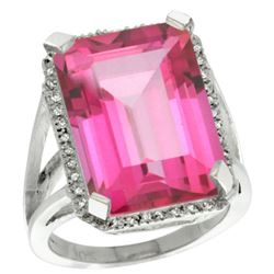 Natural 15.06 ctw Pink-topaz & Diamond Engagement Ring 14K White Gold - REF-81A9V