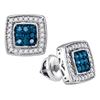 Image 1 : 0.50 CTWBlue Color Diamond Square Cluster Earrings 10KT White Gold - REF-26N9F