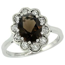 Natural 2.34 ctw Smoky-topaz & Diamond Engagement Ring 14K White Gold - REF-81A4V