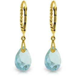 Genuine 6 ctw Blue Topaz Earrings Jewelry 14KT Yellow Gold - REF-30X6M