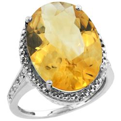 Natural 13.6 ctw Citrine & Diamond Engagement Ring 14K White Gold - REF-75M6H