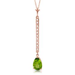 Genuine 1.80 ctw Peridot & Diamond Necklace Jewelry 14KT Rose Gold - REF-33N4R