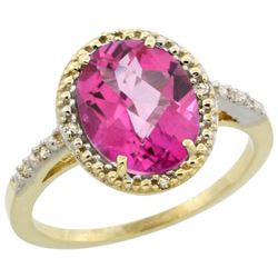 Natural 2.42 ctw Pink-topaz & Diamond Engagement Ring 14K Yellow Gold - REF-34W7K