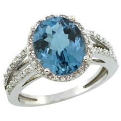 Natural 3.47 ctw London-blue-topaz & Diamond Engagement Ring 14K White Gold - REF-47M2H