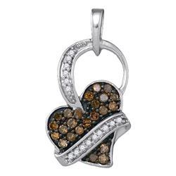 0.33 CTW Cognac-brown Color Diamond Heart Love Pendant 10KT White Gold - REF-14M9H