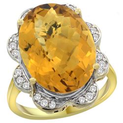 Natural 13.83 ctw quartz & Diamond Engagement Ring 14K Yellow Gold - REF-117R6Z