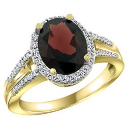 Natural 2.72 ctw garnet & Diamond Engagement Ring 14K Yellow Gold - REF-57F2N