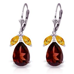 Genuine 13 ctw Garnet & Citrine Earrings Jewelry 14KT White Gold - REF-71R3P