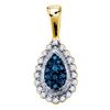 Image 1 : 0.15 CTW Blue Color Diamond Teardrop Cluster Pendant 10KT Yellow Gold - REF-14F9N