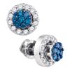 Image 1 : 0.53 CTW Blue Color Diamond Flower Cluster Earrings 10KT White Gold - REF-32W9K