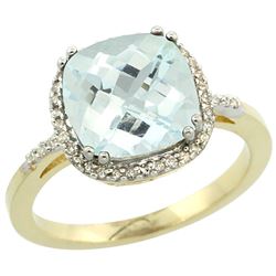 Natural 3.11 ctw Aquamarine & Diamond Engagement Ring 10K Yellow Gold - REF-51H3W