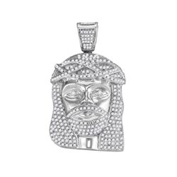 1.6 CTW Mens Diamond Jesus Christ Head Charm Pendant 10KT White Gold - REF-86M3H