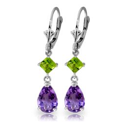 Genuine 4.5 ctw Amethyst & Peridot Earrings Jewelry 14KT White Gold - REF-41W4Y