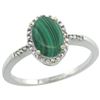 Image 1 : Natural 1.67 ctw Malachite & Diamond Engagement Ring 14K White Gold - REF-22K3R