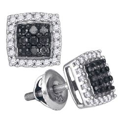 0.50 CTWBlack Color Diamond Square Cluster Earrings 10KT White Gold - REF-26N9F