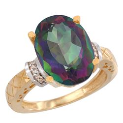 Natural 5.53 ctw Mystic-topaz & Diamond Engagement Ring 14K Yellow Gold - REF-60X3A