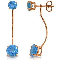 Genuine 4.3 ctw Blue Topaz Earrings Jewelry 14KT Rose Gold - REF-30K6V