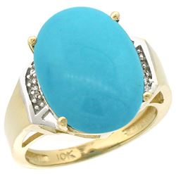 Natural 11.02 ctw Turquoise & Diamond Engagement Ring 10K Yellow Gold - REF-79Z6Y