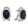 Image 1 : 0.33 CTW Blue Color Diamond Oval Cluster Earrings 10KT White Gold - REF-20M9H