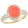 Image 1 : Natural 2.56 ctw Coral & Diamond Engagement Ring 14K Yellow Gold - REF-39W9K