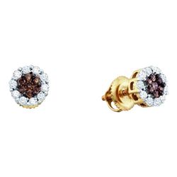 0.50 CTWCognac-brown Color Diamond Flower Screwback Earrings 14KT Yellow Gold - REF-37Y5X