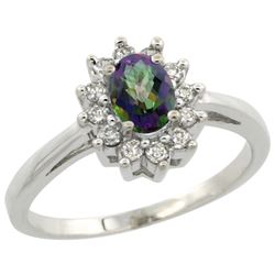 Natural 0.67 ctw Mystic-topaz & Diamond Engagement Ring 14K White Gold - REF-48V6F