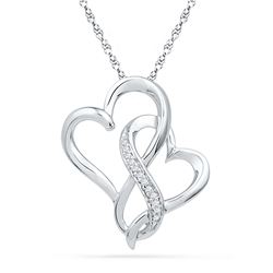 0.03 CTW Diamond Double Linked Joined Heart Pendant 10KT White Gold - REF-10M5H