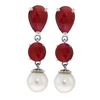 Image 1 : Genuine 10.10 ctw Ruby & Pearl Earrings Jewelry 14KT White Gold - REF-55Y3F