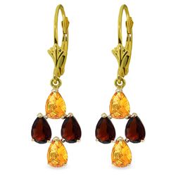 Genuine 3.9 ctw Citrine & Garnet Earrings Jewelry 14KT Yellow Gold - REF-40Y5F