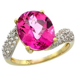 Natural 6.45 ctw pink-topaz & Diamond Engagement Ring 14K Yellow Gold - REF-54M3H