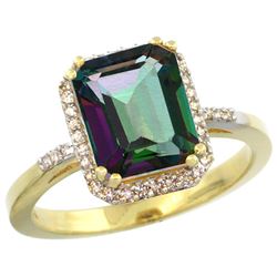 Natural 2.63 ctw Mystic-topaz & Diamond Engagement Ring 14K Yellow Gold - REF-42Z8Y