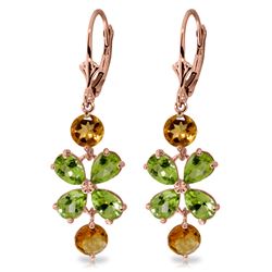 Genuine 5.32 ctw Peridot & Citrine Earrings Jewelry 14KT Rose Gold - REF-50F3Z