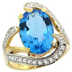 Natural 6.22 ctw swiss-blue-topaz & Diamond Engagement Ring 14K Yellow Gold - REF-134X9A