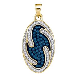 0.50 CTWBlue Color Diamond Oval Wave Pendant 10KT Yellow Gold - REF-26F9N