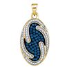 Image 1 : 0.50 CTWBlue Color Diamond Oval Wave Pendant 10KT Yellow Gold - REF-26F9N