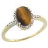 Image 1 : Natural 1.06 ctw Tiger-eye & Diamond Engagement Ring 10K Yellow Gold - REF-15K9R