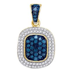 0.50 CTWBlue Color Diamond Double Rectangle Cluster Pendant 10KT Yellow Gold - REF-24W2K