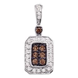 0.25 CTW Cognac-brown Color Diamond Rectangle Cluster Pendant 10KT White Gold - REF-25Y4X