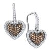 Image 1 : 0.60 CTWCognac-brown Color Diamond Heart Dangle Earrings 10KT White Gold - REF-37M5H